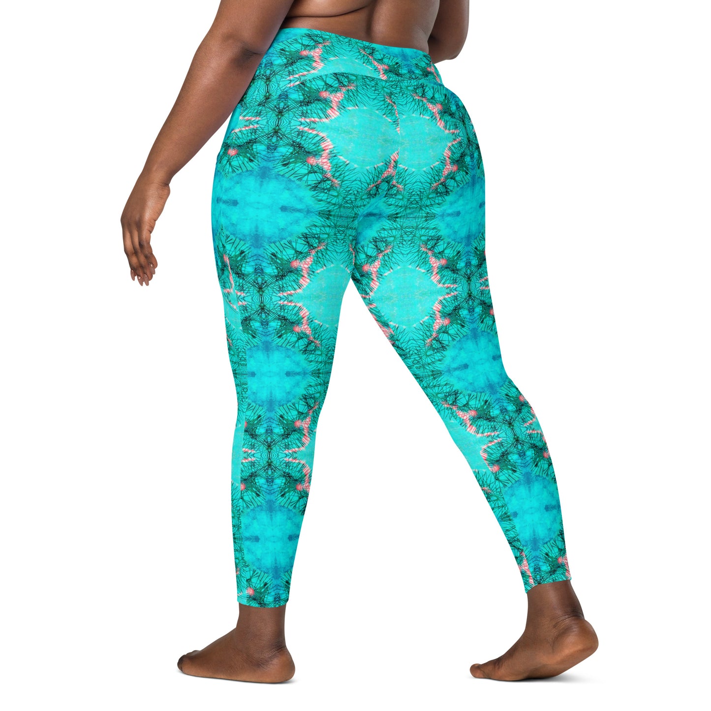 Turquoise Electricity Watercolor Print Leggings with POCKETS
