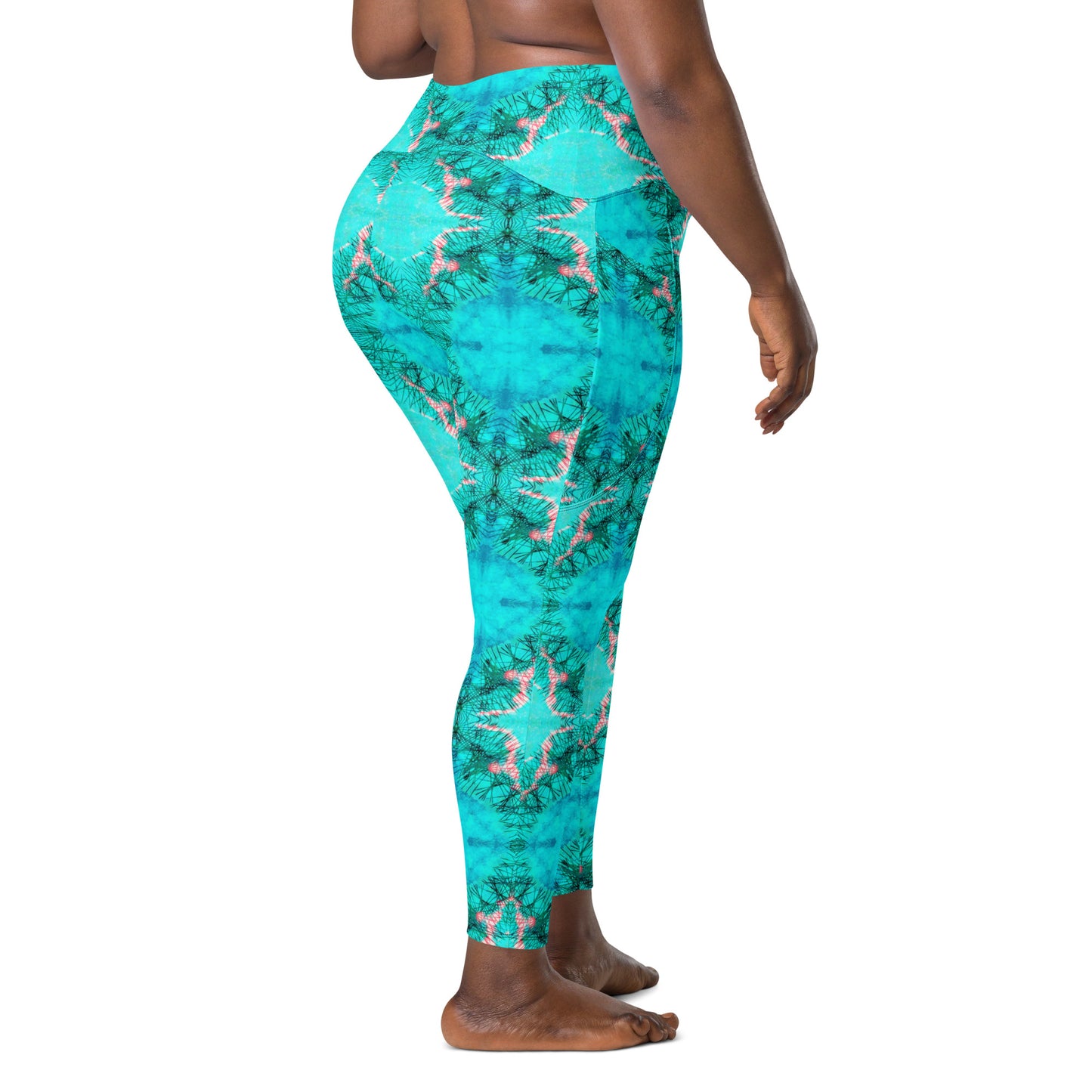 Turquoise Electricity Watercolor Print Leggings with POCKETS